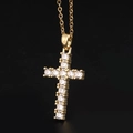 Golden cross pendant necklace featuring sparkling cubic zirconia on a sleek black background - Gold Pavé Round Diamond Classic (款式42)