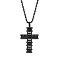 Industrial black stainless steel cross necklace with matte rectangular segments - Black Gear Industrial Necklace (With 60cm Twist Chain)