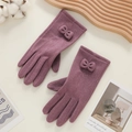 Gants d'hiver thermiques en tricot violet foncé avec un nœud décoratif et fonction tactile - Nœud Double Ligne - Poil de Lapin Violet