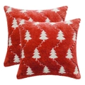 Red plush Christmas pillow set with white embroidered Christmas tree and wave pattern - White Tree on Red / 30*50cm Without Core