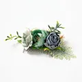 Bohemian floral hair comb featuring gradient morandi green and dusty blue roses - FS04-3 Blue