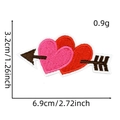 Pink heart embroidered iron-on patch with arrow detail and dimensions for DIY decor - Style 17 (Heart with Arrow)