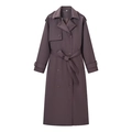 Klassieke dieppaarse lange trenchcoat met dubbele rij knopen en tailleband dames - S / Donkerpaars