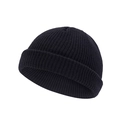 Close-up of black knit beanie skull cap showing fine texture and elastic ribbing detail - One Size / Black