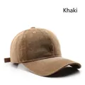 Khaki corduroy baseball cap with letter W embroidery and adjustable back strap - Khaki