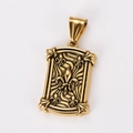 Rectangular 18k gold plated stainless steel pendant with fleur-de-lis relief design - Fleur-de-lis Emblem (Pendant Gold Style 9)