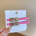 Set of two pink rhinestone star hair clips with square crystal on a white card - 13# Rose Pink Square Rhinestone Hair Clip