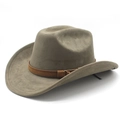 Chapeau de cowboy classique en daim kaki avec bande en cuir et anneau métallique - M(56-59CM) / Vert Militaire (Daim)