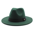 Detail of dark green wool fedora hat featuring black ribbon and golden metal M emblem - M (56-58cm) / Dark Green