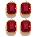 Pack of four rectangular faceted red crystal charms set in elegant gold stainless steel frames - Rectangle / Red