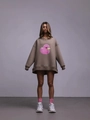 Oversized brauner Pullover mit süßem Enten-Print und bequemem Rundhalsausschnitt - S / Dunkles Khaki (Dünn)