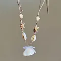Detalle del colgante de concha y estrella de mar con cuentas en collar de estilo marino - Estilo 4-Blanco-Marrón (Concha de Abanico Lazo)