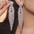 Sparkling silver fringe drop earrings with multi-color rhinestones for a glamorous look - Silver Iridescent Tassel / Silver AB Color