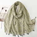 Bohemian shawl with yellow-green leaf prints and multi-color tassel edge details - 180*90CM / Beige Orange Geometric