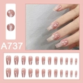 Detailed view of 24pcs nude pink gradient press-on nails with silver glitter and stars - Nude Pink Gradient Star Heart Style (A737)
