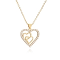 Golden heart necklace with cubic zirconia double interlocking heart pendants and O-chain - Interlocked Double Hearts