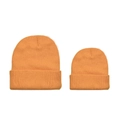 Bright orange ribbed knit beanie set for parent and child with folded cuff style - Orange Yellow