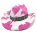 Chapeau de cow-boy en peluche à motif vache rose et blanc avec bord large et boucle - Couronne Plate / Rose rouge