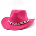 Dettaglio cappello da cowboy rosa in finta pelle scamosciata con catena argento - M(56-58cm) / Rosa Rosso
