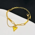 Collana con ciondolo a cuore dorato in acciaio inossidabile e catena a maglie rettangolari - Bracciale con Ciondolo a Cuore Oro