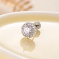 Silver round zircon halo stud earrings with large center stone in surgical titanium - Gradient Blue Purple (A187-3)