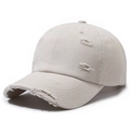 Distressed cotton baseball cap in beige with vintage frayed holes and worn-out details - Adjustable / Light Beige