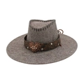 Classic wide brim grey tweed western cowboy hat with decorative heart buckle band - One Size / Grey (Large Heart)