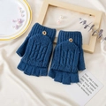 Blauwgroene gebreide wanten met omslag voor heren en warme fleecevoering - L / Denim Blauw