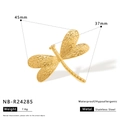 Golden dragonfly stainless steel ring with hammered texture and 18K gold plating finish - Dragonfly Hammered Shape Style (NB-R24285)