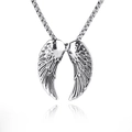 Titanium steel necklace with silver angel wing pendant shown on a white background - Large Wing + Titanium Steel Chain