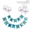 Blue Happy Birthday banner with matching 12-inch blue sequin balloons party decor set - Silver Confetti Balloons + Blue Hot Stamping Birthday Set