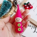 Pink felt Christmas elf ornament with green buttons and a wooden bead head - Bright Pink Felt Green Button Elf Pendant (A41)