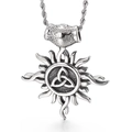 Men's titanium steel sun pendant with Celtic knot on a twisted rope chain - Sun Celtic Knot Pendant (KP54652-BD)
