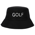 Classic black cotton sun bucket hat featuring white GOLF embroidery on a white background - Black