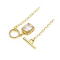 Gold plated brass bracelet featuring a zircon-inlaid square stone and crystal OT clasp - Square Gemstone Style