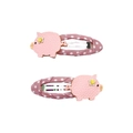 Pair of cute pink pig cartoon hair clips with yellow flowers for girls, 2 pieces set - Piggy (MC014) / One Pair