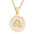 Collier signe Lion doré avec incrustation de nacre rose sur pendentif en acier - Lion / Nacre Rose