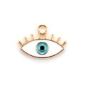 Golden evil eye charm with blue enamel details and decorative eyelashes for DIY jewelry - 10pcs White Eyelash Evil Eye Alloy Pendants