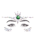 Face jewels with green rhinestones and pearls for party makeup on white background - Green Central Forehead Decor (DA-27-2)