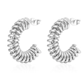 Silver stainless steel twisted spring hoop earrings with a minimalist C-shaped design - Steel Color Spring C-Hoop Earrings