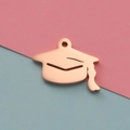 Polished rose gold graduation cap pendant with tassel on pink and blue backdrop - 16*20mm / Rose Gold - With Slash Style