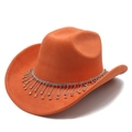 Chapeau de cowboy en daim orange avec garniture élégante de pompons en strass pour fête - Orange / M (56-58cm)