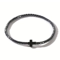 Bracelet en hématite noire polie avec breloque croix minimaliste sur fond blanc - Perles d'os 4MM + Croix