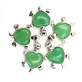 Set van 5 zilveren schildpadhangers met groene hart natuursteen voor DIY-sieraden - 5-delige set / Groene Aventurijn
