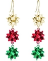 Christmas tree tassel drop earrings with red, green and gold star-shaped layered accents - Three-layer Star Ribbon (EHMT-035HJ-JS)