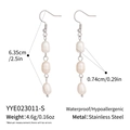 Detail of three freshwater pearl drop earrings with stainless steel hooks and dimensions - Silver Baroque Pearl Style (YYE023011-S) / Silver