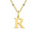 Collier en acier inoxydable doré avec chaîne à billes et pendentif lettre R majuscule - Lettre R / Or