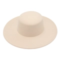 Elegant beige flat top wide brim wool felt hat for women in minimalist style - Large Round Top / Beige