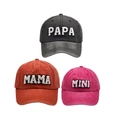 PAPA MAMA MINI matching baseball caps set with vintage washed cotton fabric - Family Set (PAPA+MAMA+MINI) / Black/Orange/Red