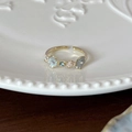 Unique S925 sterling silver ring with floral motifs and a bright blue gemstone inlay - Four-color Flowers Blue Main Stone (J5865)